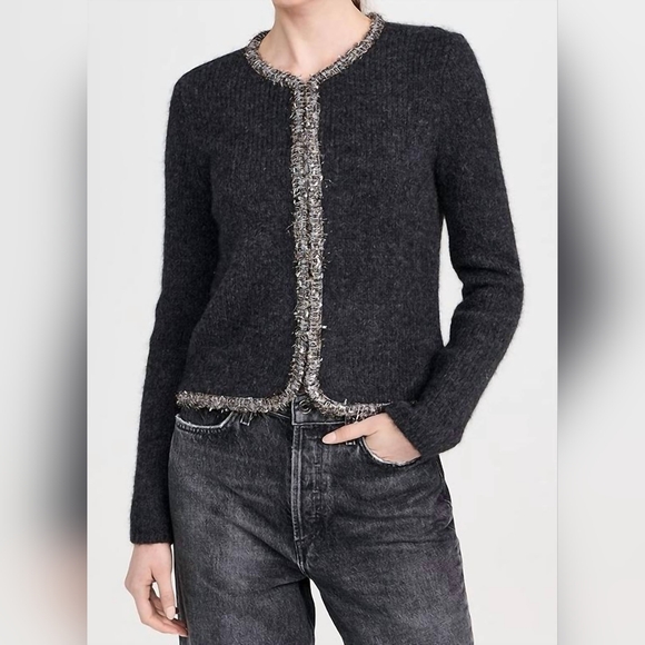 rag & bone Davies Metallic-Trim Crewneck Cardigan New Med - Picture 2 of 16